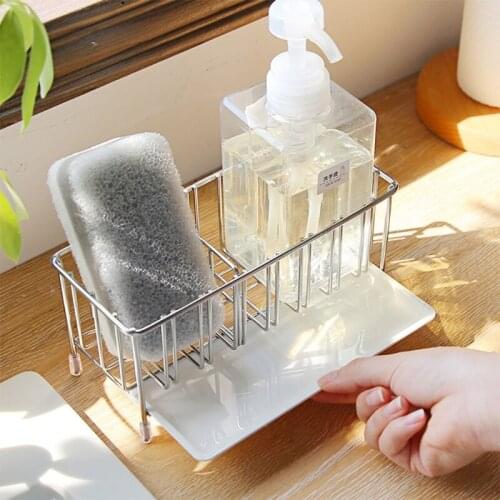 Sink Caddy Organizer Countertop Sponge Brush Soap Holder with Drain Pan