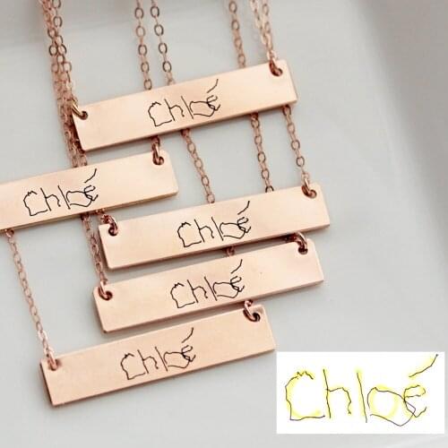 Stainless Steel Childs Handwriting Necklace,Custom Handwriting Bar Pendant,Gift for Mom, Personalized Necklace, Dropshipping