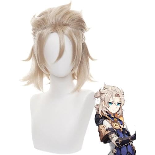 Genshin Impact Albedo Cosplay Wig Braided Short Hair Beige Pale Blonde Heat Resistant Synthetic Christmas Game Role Play Adult