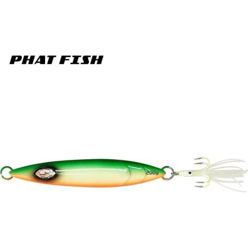 PHAT FISH 1pc 100g 120g 150g 200g Dead Fish Skeleton Shaped Trolling Fishing Jigs Bait Quadruple Hook Glowing Metal Jigging Lure