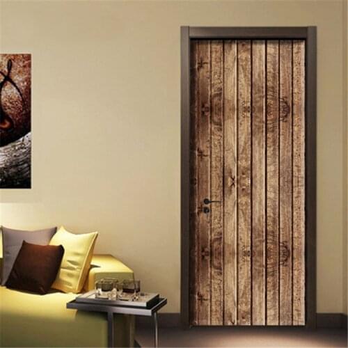 Retro Wooden Texture Door Decoration Stickers Waterproof Door Renovation Decals Home Art Mural For Bedroom Personality Stickers