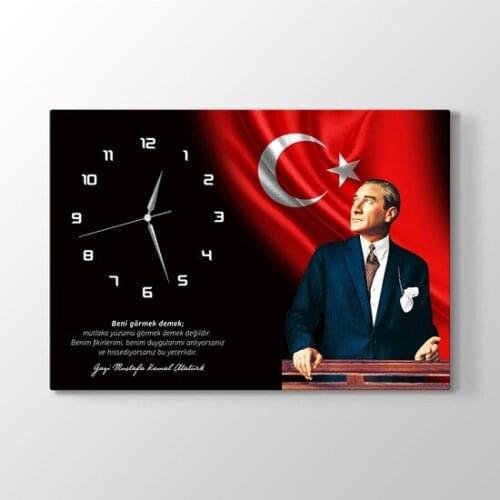 TabloShop-Ataturk Oral Canvas Table clock-45x30 Cm Wall clock