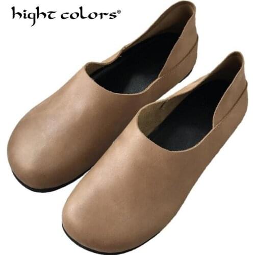 Spring Retro Genuine Leather Ballet Flats Women Casual Shoes Fashion Ballerines Flats Soft Outsole Mother Shoes Zapatos Mujer