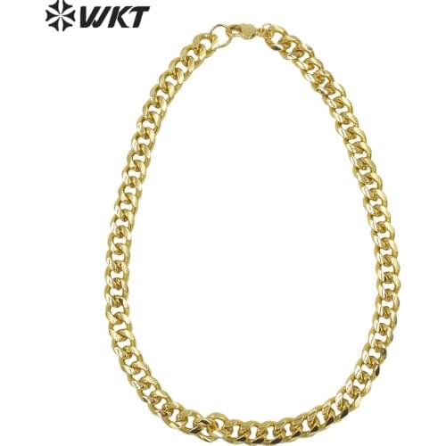 WT-BFN015 Unique fashion Big Chunky faceted 16 inch long gold electroplated yellow brass jewelry chain necklace in punk style