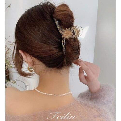 Hair Clips Girl Korean New Style Minimalist Fashion Geometric Crystal Flower Catch Clip Ponytail Womens Hair Accessories