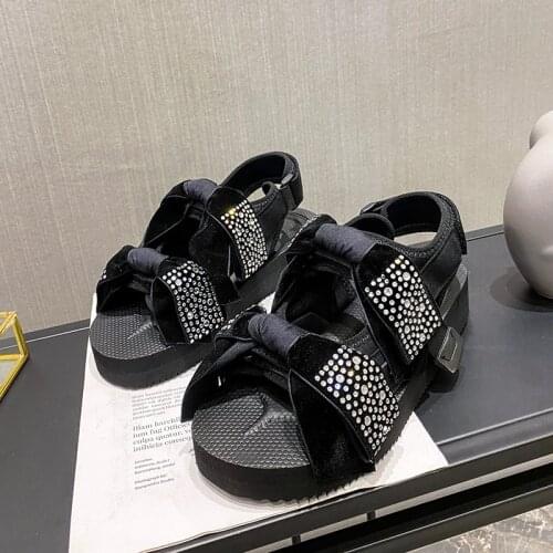 Koovan Womens Sandals 2020 New Celebrity Inspired Crystal Sandals Fairy Hook & Loop Bow Platform Beach Shoes Roman Shoe Girls