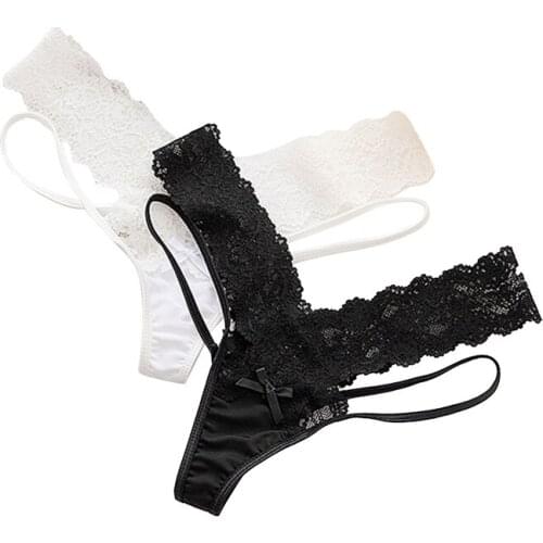 Womens Pantie Lace Hem Low-waisted Solid Color T-back Sexy Brief Intimates Underwear for Female Underwear