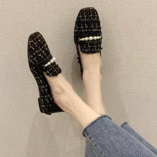 Net Celebrity Small Fragrant Wind Single Shoes Women 2021 Spring Flat-bottomed Wild Korean Beaded Fairy Womens Single Shoes
