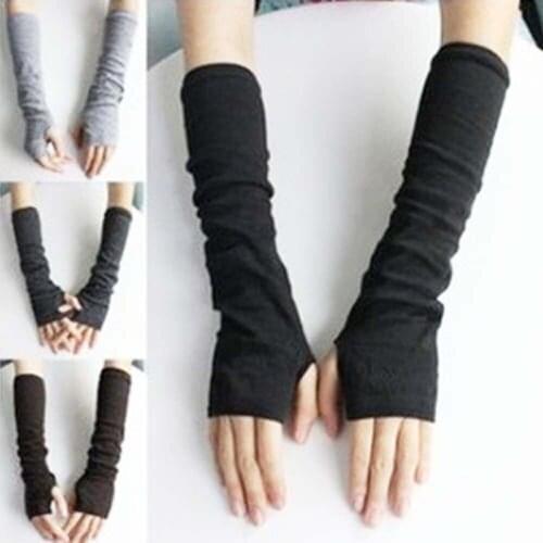 Womens Winter Warm Over Elbow Long Fingerless Thumb Hole Gloves Mittens Knitted Arm Warmer, Long Fingerless Gloves