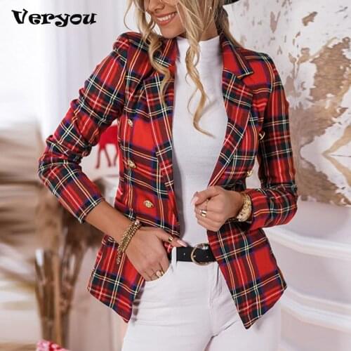 Spring Autumn Women Checked Blazer Casual Fashion Button Cropped Long Sleeve Jacket Elegant Chic Blue Female Office Suit 2021
