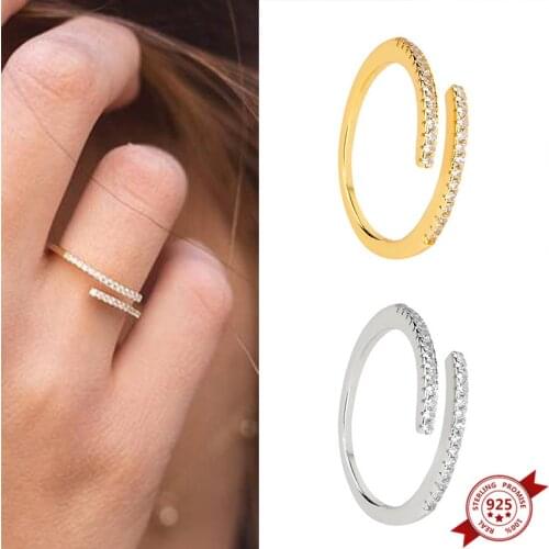 1PC Plated 24K Gold / 925 Silver Adjustable Rings for Women Minimalist Opening Rings Crystal Wedding Rings Jewelry