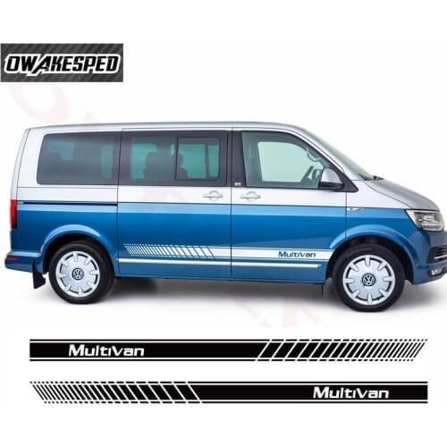 2PCS Car Door Side Skirt Sport Stripes Vinyl Decals For-Volkswagen Multivan T4 T5 T6 Auto Decor Stickers Accessories