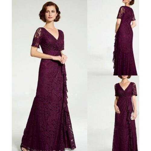 2019 Elegant Mother of the Bride Dresses V Neck Short Sleeves Side Split Evening Gowns Floor Length Prom Party Dress