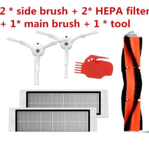 6pcs Vacuum Cleaner parts 2 * side brush + 2* HEPA filter + 1* main brush + 1 * tool Suitable for Xiaomi Mi Robot