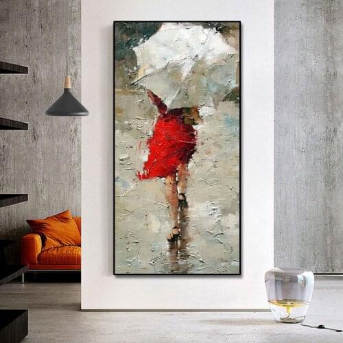 Abstract Art Woman With Umbrell Painting Canvas Print Wall Art Picture For Living Room Home Decor Wall Decoration Frameless
