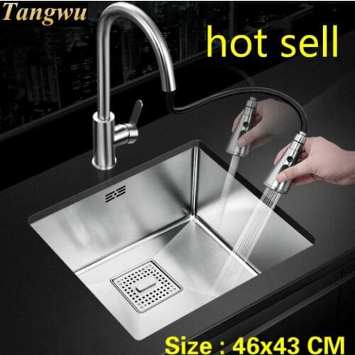 Free shipping Luxury balcony trumpet kitchen manual sink single trough 304 stainless steel stretch faucet hot sell 46x43 CM