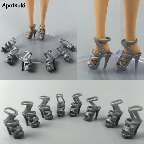5pair/lots Silver Grey High Quality Doll Shoes for Barbie Shoes for 11.5" BJD Dolls Accessories Kid Toy Best Gifts for Girl