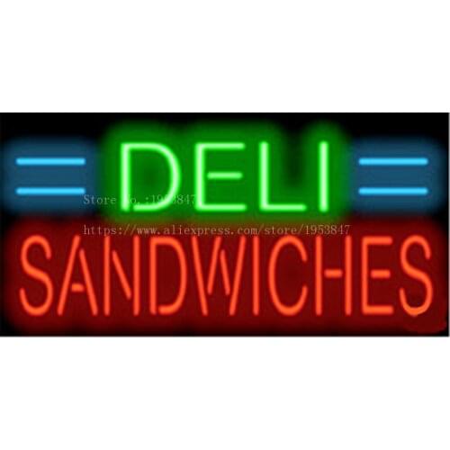 Deli Sandwiches Neon sign Real Glass Tube Bulbs Light Bar Beer Club Decoration Custom Signs Signboard Bread Store Shop 17"x14"