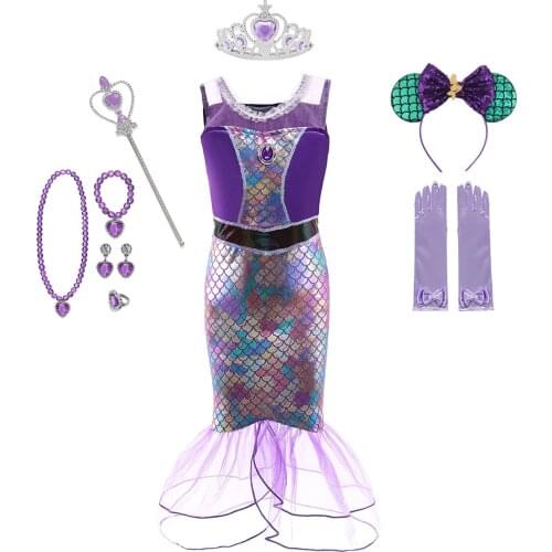 Girl Princess Little Mermaid Ariel Dress Cosplay Costumes for Kids Baby Girl Mermaid Dress Child Halloween Party Fancy Clothing