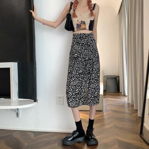 Long Skirt Female Temperament Design Sense Leopard Print Skirt Female Summer New Style Korean Style High Waist Slim Midi Skirt