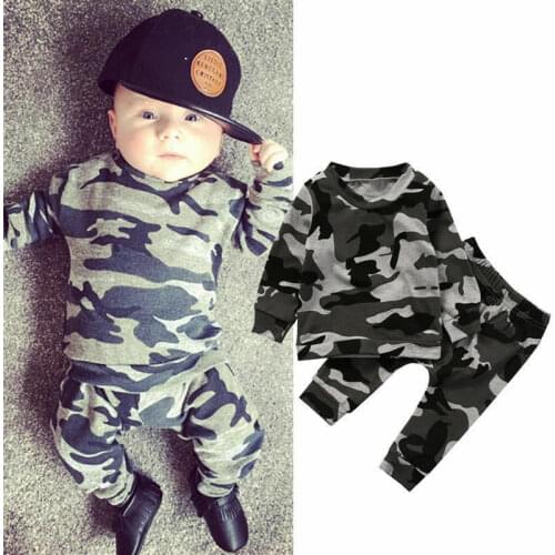 Emmababy Newborn Baby Boy Girl Autumn Long Sleeve O Neck Camouflage Printed Soft T-shirt Tops Pants Outfit Set Clothes