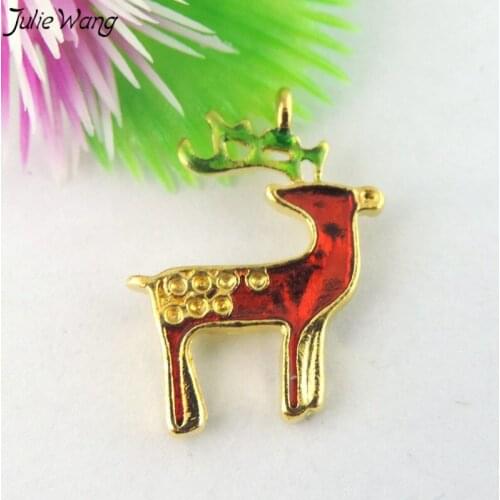 Julie Wang 15PCS Deer Elk Shape Enamel Gold Color Alloy Base Pendant Charms DIY Christmas Family Decoration Kids Gift Findings