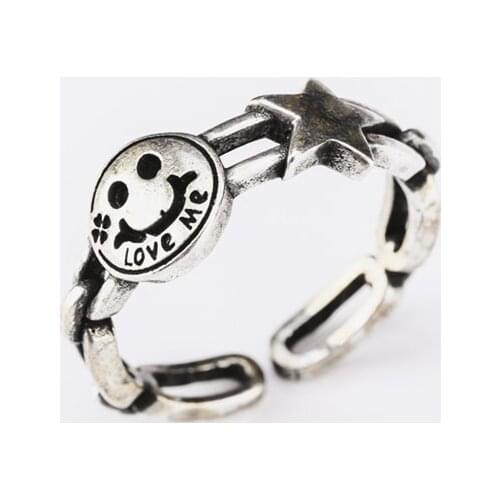 Rings For Women Females Jewelry Accessory Bridal Wedding Gift Retro Vintage Resizable Design Star Smiley Face "Love me" Letters