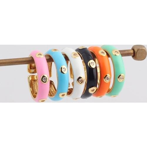 Colorful Enamel Gold Color Open Band Rings For Women Girl Cubic Zircon Neon CZ Stack Stacking Finger Ring