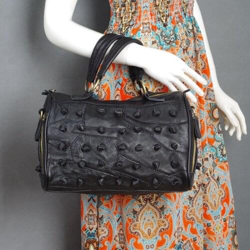 Leather Full-Grain Leather Color Color Beanie Hand Carrying and Shoulder Carrying Aslant Handbags Fashion Retro Temperament