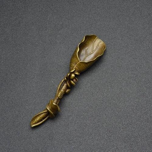 Handicrafts Folk Customs Chinese Classical Tea Set Tea Shovel Lotus Leaf Spoon Tea Spoon Bronze Ware Small Decoration Gift
