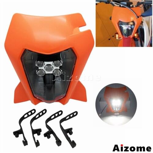 Motorcycle Orange E8 Emark 12V 30W LED Supermoto Headlight Dual Sport Headlamp For EXC 250 300 690 SX XC XC Enduro R690 SMC R