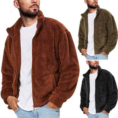 2021 Hot Sale Pure Color Warm Cold-Proof Fleece Jacket Mens Sports Casual Zipper Cardigan Sweater