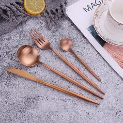 Rose Gold Stainless Steel Cutlery Set Dessert Spoon Flatware Fork Spoon Knife Set Western Tableware Golden Party Dinnerware Set