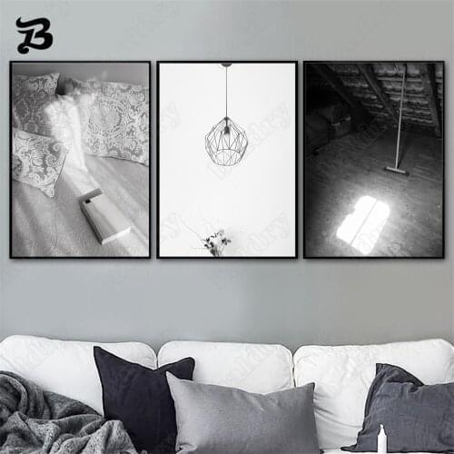 Canvas Painting Wall Art Light Black White Photo Vintage Posters and Prints Modern Wall Pictures for Living Room Home Wall Decor