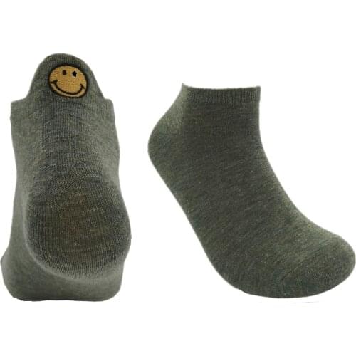 Kingano Women Cotton Green Socks Female Casual Boat 3D Cartoon Harajuku Smile Face Cute Invisiable Funny Girl Ankle Socks Gift