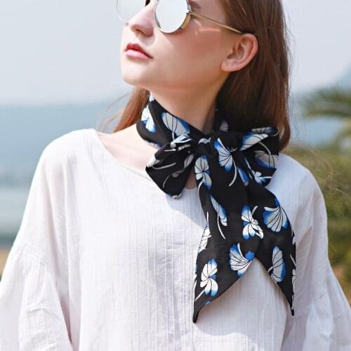 Genovega New Fashion Women Flower Print Chiffon Scarf Spring High-Grade Trendy Female Thin Long Narrow Summer Scarves Brand