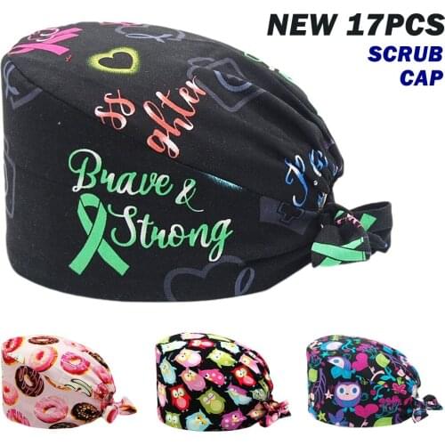 Wholesale Scrubs Hats 100% Cotton Love Printing Adjustable Nursing Hat Beauty Salon Pet Shop Lab Working Accessories Scrub Cap