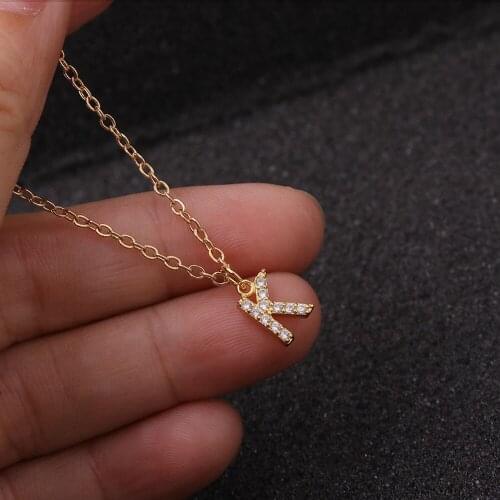 Stainless Steel CZ Mini A-Z Letter Pendant Charm Necklace Shinning Micro Pave Zircon 26 Initial Alphabet Name Necklace collares