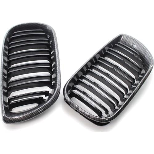 A Pair Carbon Fiber Front Kidney Grill Grills Double Slat for BMW 3 Series E46 318i 320i 328i 4 Door 2002-2005 Racing Grills