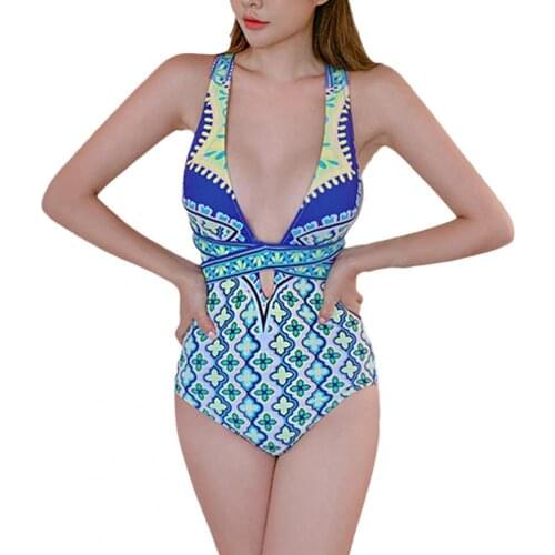 Sexy Summer Bikinis Women Swimwear Off Shoulder High Cut Deep V-neck Floral Backless Bikini Swimsuit Vintage Beachwear Zwempak