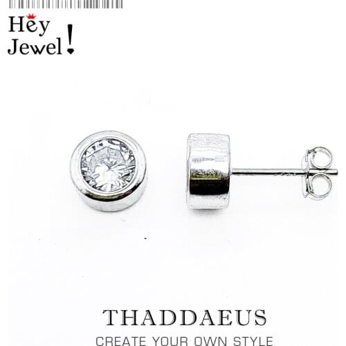 Round CZ Ear Stud Earrings,Europe Style Classic Fashion Good Jewerly For Women Men,2019 Autumn Gift In 925 Sterling Silver