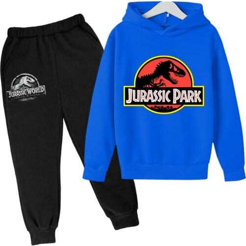 New Boy Jurassic Park Pieces Sets Tracksuit Decal Sweatshirt+Pants Pullover Hoodies Suit Casual Sportwear Girl Cartoon Print