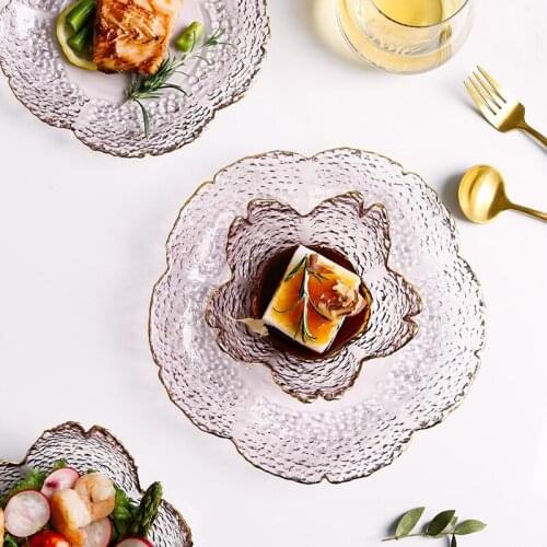Glass Plate Flower Shape Bowl And Dish Light Luxury Salad Bowl Dessert Fruit Snack Plate