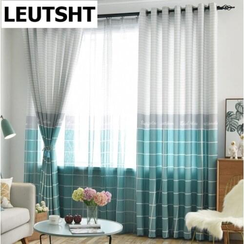 2019 New Nordic Blue Curtains for Living Room Bedroom Lattice Ins Purple Curtain Drapes Windows Treatment