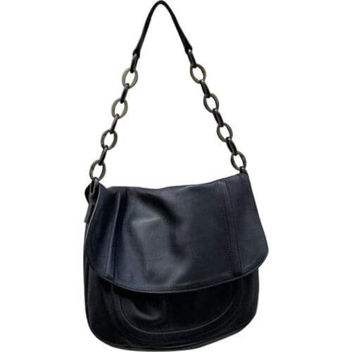 Women Large Shoulder Bag Black Metal Ring Student Book Bags Ladys Casual Purse Document Cover Bag Satchel Messenger Bags