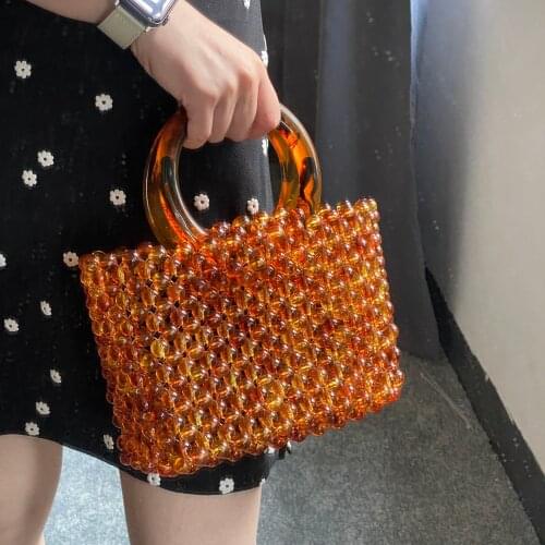2021 New Amber Shoulder Acrylic Chain Hand Carry Temperament High Quality Beads DIY Handmade Beaded Female Handbag Material Pack