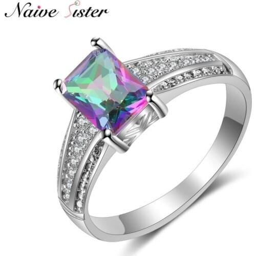Shiny Colorful Stone Ladies Wedding Jewelry Fashion Engagement Rings For Women AAA CZ Stone Polished Silver Color Ring Love Gift