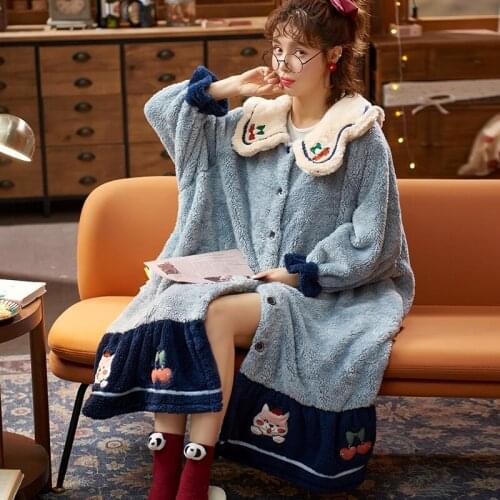 Winter Pajamas Plus Size Medium Style Nightdress Coral Fleece Women Sleepwear Loose Version Inspissate Nightgown Flannel LONG