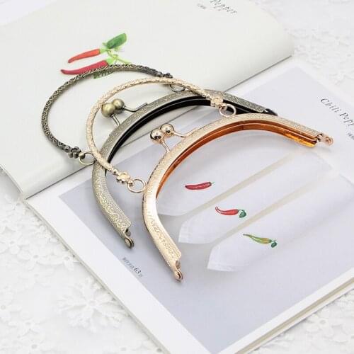 16.5CM Gold Brass Arched Handle Embossed Non-Perforated Gold High-Quality Luggage Diy Hardware Accessories Metal Purse Frame