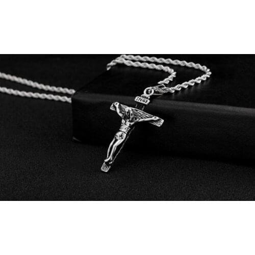 10pcs Stainless steel 316L Christian faith Jesus cross blessing European and American style mens gift pendant necklace jewelry